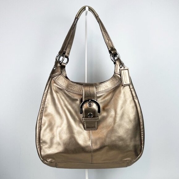 Coach Lynn Soho Large Leather Metallic Gold Bronze Buckle Shoulder Bag 17092 - Picture 1 of 16
